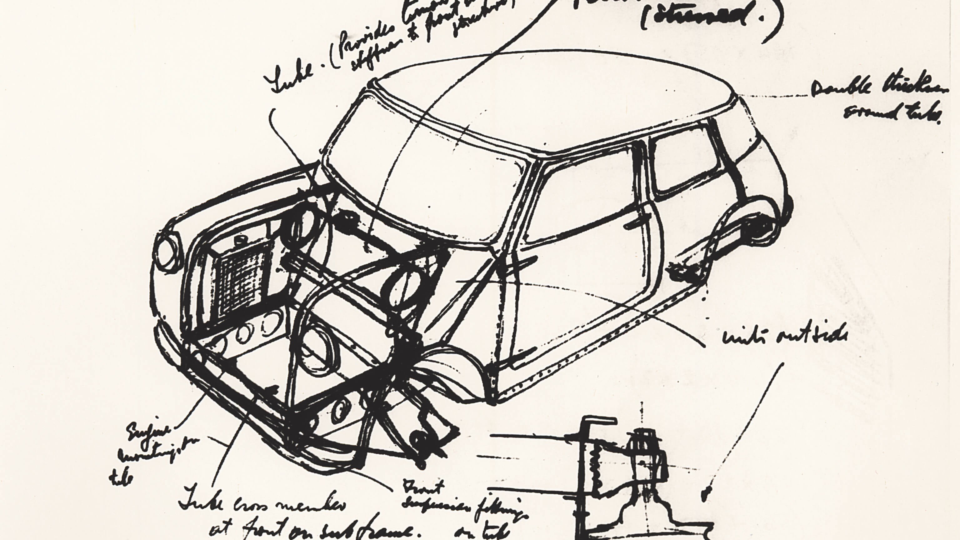 Prototype Mini project drawing by Sir Alec Issigonis in 1959.